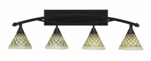 Bow 4 Light Bath Bar Shown In Bronze Finish with 7" Chocolate icing Glass