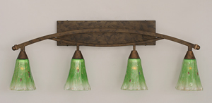 Bow 4 Light Bath Bar Shown In Bronze Finish with 5.5" Kiwi Green Crystal Glass