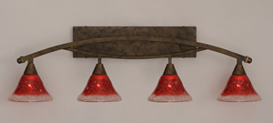 Bow 4 Light Bath Bar Shown In Bronze Finish with 7" Raspberry Crystal Glass