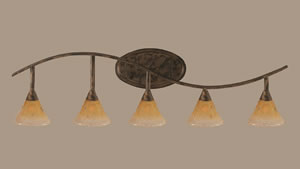 Swoop 5 Light Bath Bar Shown In Bronze Finish With 7" Amber Crystal Glass