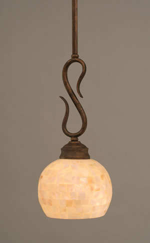 Swan Mini Pendant Shown In Bronze Finish With 6" Seashell Glass
