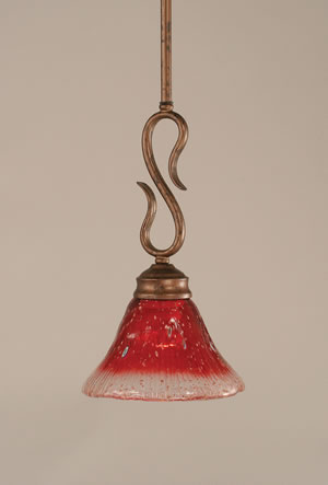 Swan Mini Pendant Shown In Bronze Finish With 7" Raspberry Crystal Glass