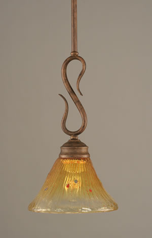 Swan Mini Pendant Shown In Bronze Finish With 7" Gold Champagne Crystal Glass