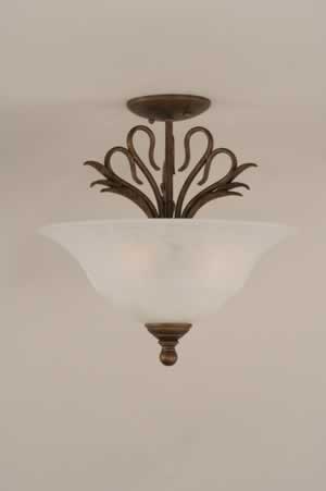 Swan Semi-Flush With 3 Bulbs Shown In Bronze Finish With 16" White Marble Glass