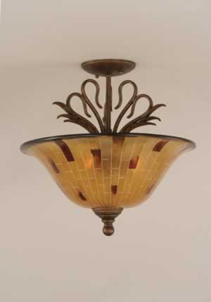 Swan Semi-Flush With 3 Bulbs Shown In Bronze Finish With 16" Penshell Resin Shade