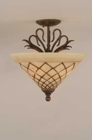 Swan Semi-Flush With 3 Bulbs Shown In Bronze Finish With 16" Chocolate Icing Glass