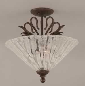 Swan Semi-Flush With 3 Bulbs Shown In Bronze Finish With 16" Italian Ice Glass