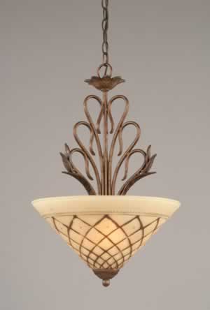 Swan Pendant With 3 Bulbs Shown In Bronze Finish With 16" Chocolate Icing Glass