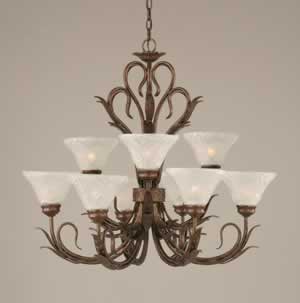 Swan 9 Light Chandelier Shown In Bronze Finish With 7" Italian Bubble Glass