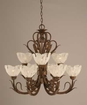 Swan 9 Light Chandelier Shown In Bronze Finish With 7" Italian Ice Glass