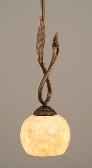 Leaf Mini Pendant Shown In Bronze Finish With 6" Seashell Glass