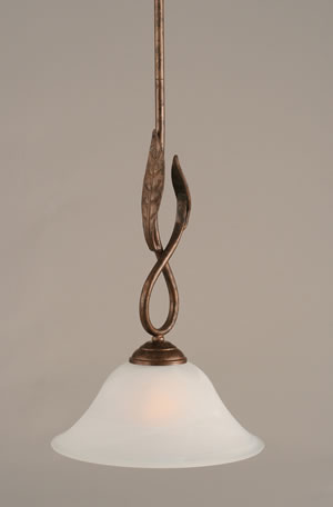 Leaf Mini Pendant Shown In Bronze Finish With 10" White Alabaster Swirl Glass