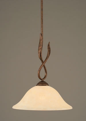 Leaf Mini Pendant Shown In Bronze Finish With 12" Amber Marble Glass