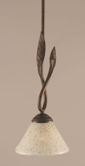 Leaf Mini Pendant Shown In Bronze Finish With 7" Gold Ice Glass