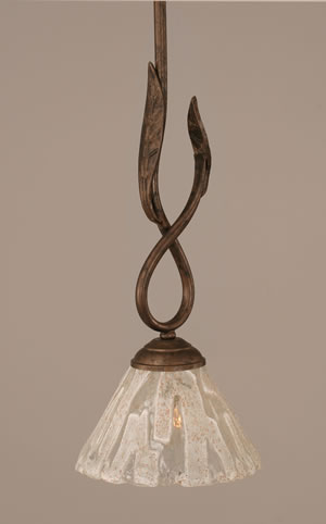 Leaf Mini Pendant Shown In Bronze Finish With 7" Italian Ice Glass