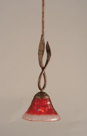 Leaf Mini Pendant Shown In Bronze Finish With 7" Raspberry Crystal Glass