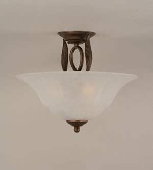 Leaf Semi-Flush With 3 Bulbs Shown In Bronze Finish With 16" White Marble Glass