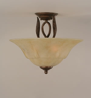 Leaf Semi-Flush With 3 Bulbs Shown In Bronze Finish With 16" Italian Marble Glass