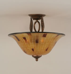 Leaf Semi-Flush With 3 Bulbs Shown In Bronze Finish With 16" Penshell Resin Shade