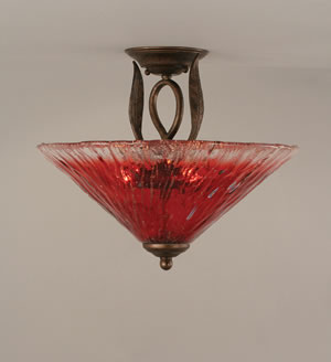 Leaf Semi-Flush With 3 Bulbs Shown In Bronze Finish With 16" Raspberry Crystal Glass