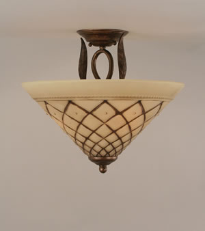 Leaf Semi-Flush With 3 Bulbs Shown In Bronze Finish With 16" Chocolate Icing Glass