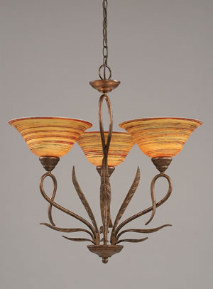 Leaf 3 Light Chandelier Shown In Bronze Finish With 10" Firré Saturn Glass