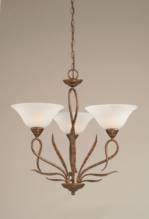 Leaf 3 Light Chandelier Shown In Bronze Finish With 10" White Alabaster Swirl Glass