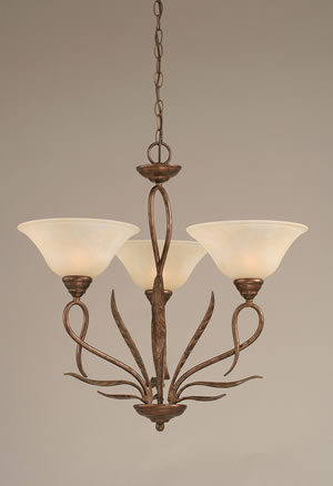 Leaf 3 Light Chandelier Shown In Bronze Finish With 10" Amber Marble Glass