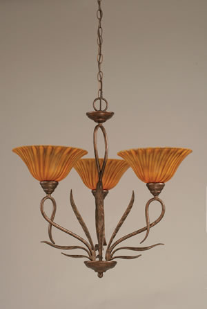 Leaf 3 Light Chandelier Shown In Bronze Finish With 10" Tiger Glass