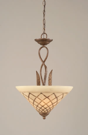 Leaf Pendant With 3 Bulbs Shown In Bronze Finish With 16" Chocolate Icing Glass