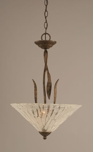 Leaf Pendant With 3 Bulbs Shown In Bronze Finish With 16" Italian Ice Glass