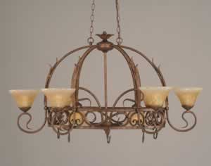 Leaf 8 Light Pot Rack With 8 Hook Shown In Bronze Finish With 7" Amber Crystal Glass (Pots Not Included)