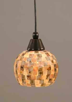 Cord Mini Pendant Shown In Black Copper Finish With 6" Seashell Glass