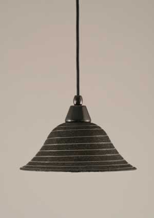 Cord Mini Pendant Shown In Black Copper Finish With 10" Charcoal Spiral Glass