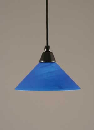 Cord Mini Pendant Shown In Black Copper Finish With 10" Blue Italian Glass