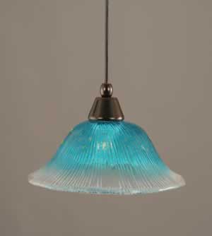 Cord Mini Pendant Shown In Black Copper Finish With 10" Teal Crystal Glass