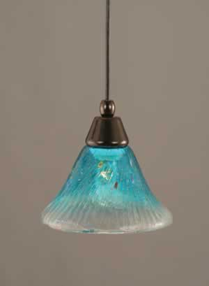 Cord Mini Pendant Shown In Black Copper Finish With 7" Teal Crystal Glass