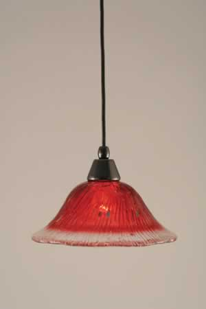 Cord Mini Pendant Shown In Black Copper Finish With 10" Raspberry Crystal Glass