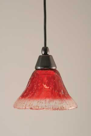 Cord Mini Pendant Shown In Black Copper Finish With 7" Raspberry Crystal Glass