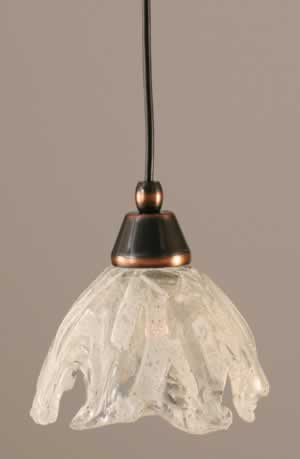 Cord Mini Pendant Shown In Black Copper Finish With 7" Italian Ice Glass