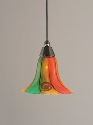 Cord Mini Pendant Shown In Black Copper Finish With 8" Mardi Gras Glass