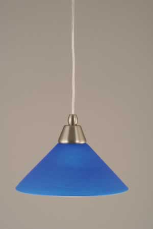 Cord Mini Pendant Shown In Brushed Nickel Finish With 10" Blue Italian Glass