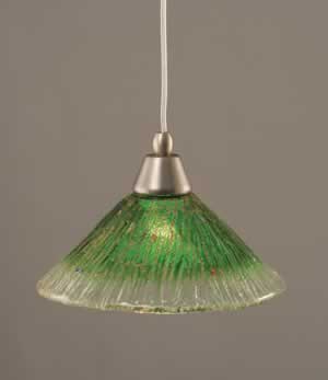 Cord Mini Pendant Shown In Brushed Nickel Finish With 10" Kiwi Green Crystal Glass