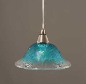 Cord Mini Pendant Shown In Brushed Nickel Finish With 10" Teal Crystal Glass