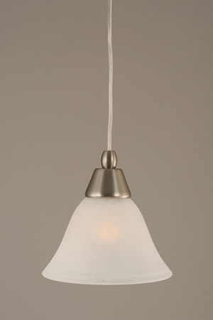 Cord Mini Pendant Shown In Brushed Nickel Finish With 7" White Marble Glass