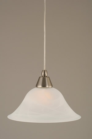 Cord Mini Pendant Shown In Brushed Nickel Finish With 10" White Alabaster Swirl Glass