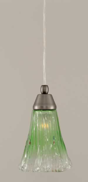 Cord Mini Pendant Shown In Brushed Nickel Finish With 5.5" Kiwi Green Crystal Glass