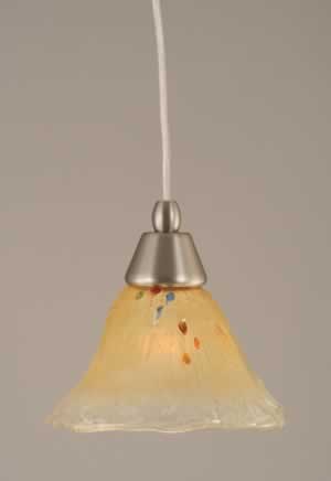 Cord Mini Pendant Shown In Brushed Nickel Finish With 7" Amber Crystal Glass