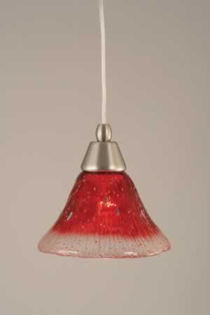 Cord Mini Pendant Shown In Brushed Nickel Finish With 7" Raspberry Crystal Glass