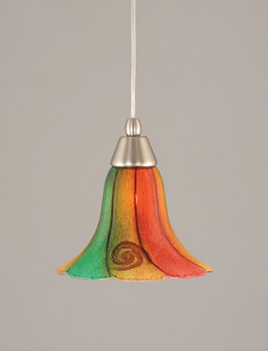 Cord Mini Pendant Shown In Brushed Nickel Finish With 8" Mardi Gras Glass